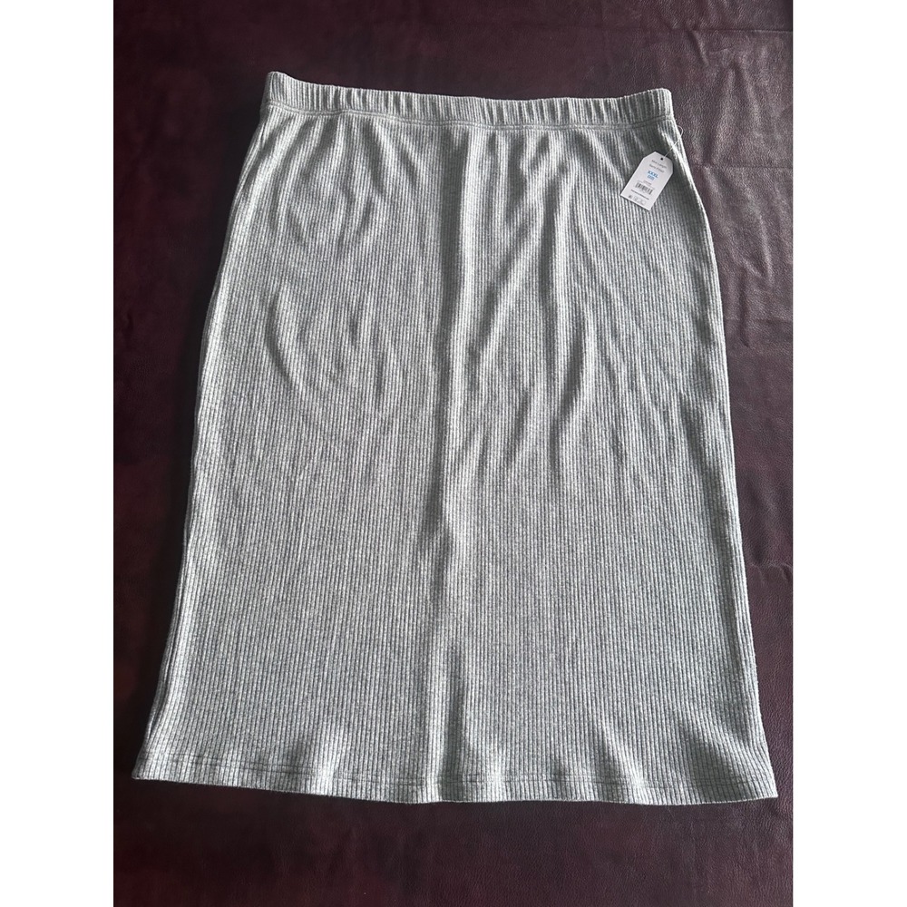 Time and Tru Grey Heather Ribbed Knit Midi Skirt Plus Size XXXL 22 NEW